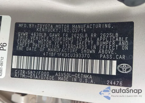 2014 Toyota Camry Le from USA, damaged, VIN 4T1BF1FK9EU393370